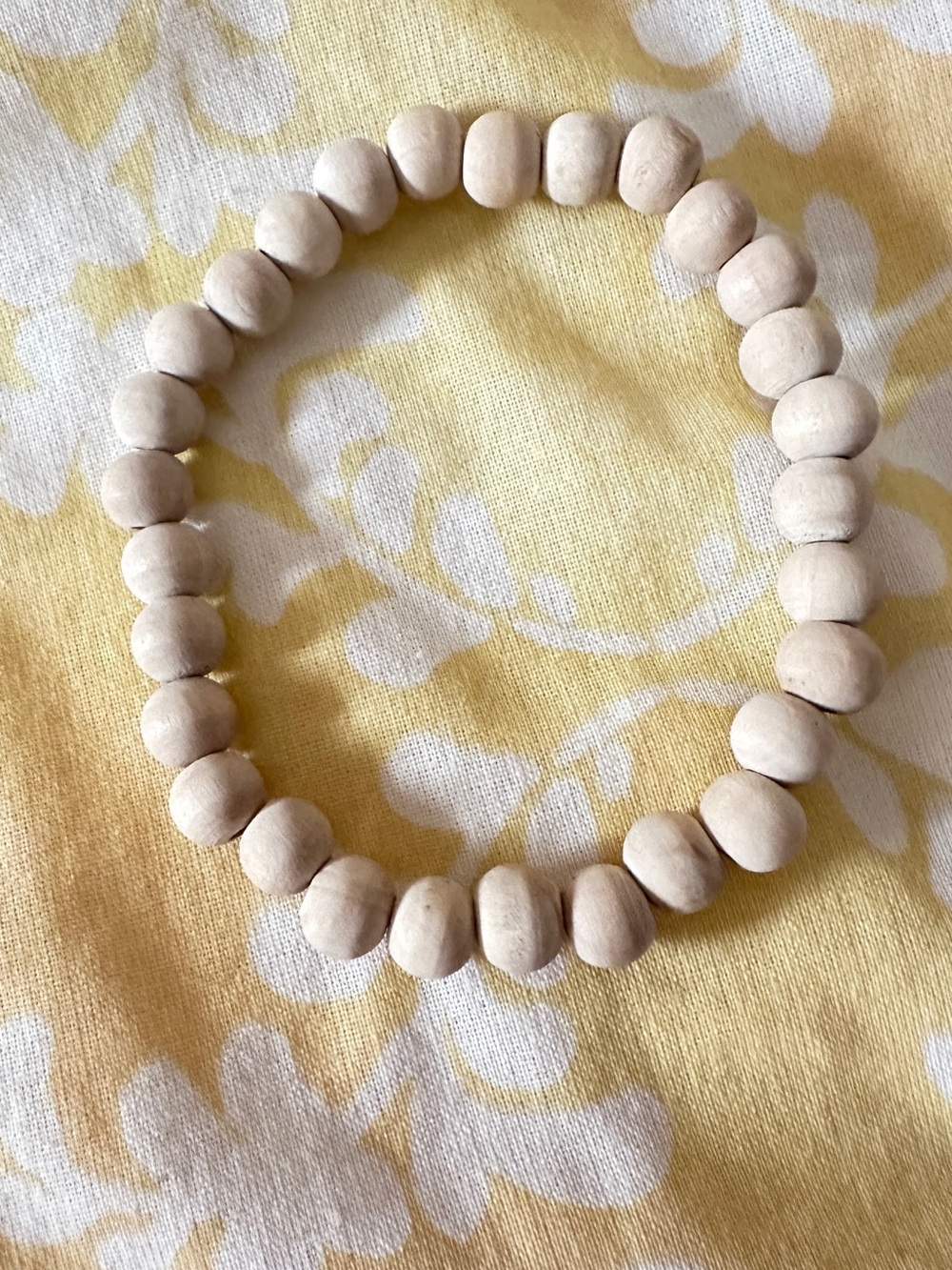 Natural Light Beige Wood Bead Stretch Bracelet